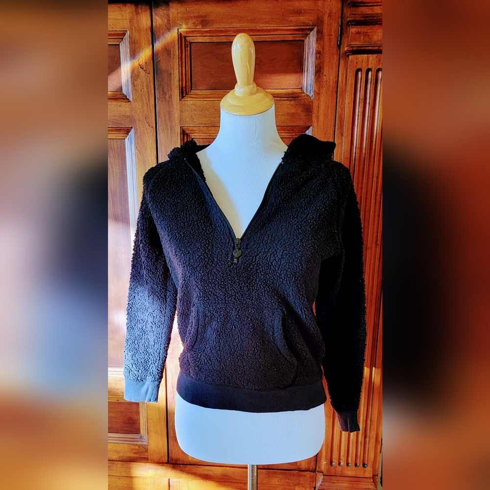Girls Black Hooded Half Zip Jacket - Size Girls 12